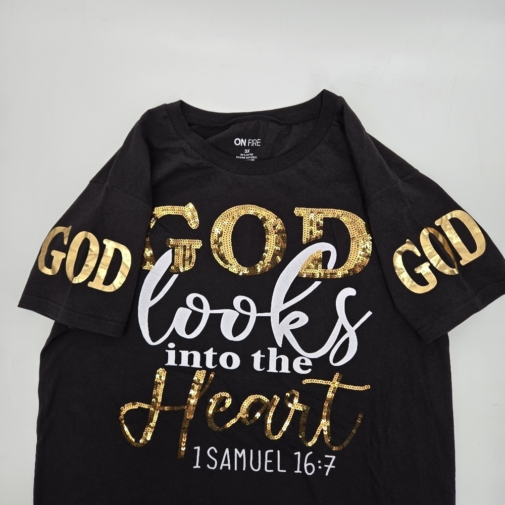 On Fire Black and Gold Spiritual Graphic T-Shirt - Picture 4 of 6